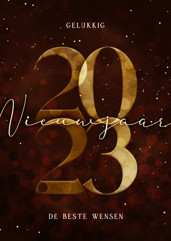Nieuwjaarskaarten - Nieuwjaarskaart gouden 2023 donkerrood stijlvol