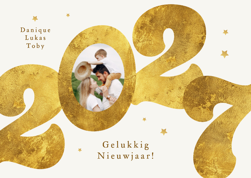 Nieuwjaarskaart gouden 2027 sterren stijlvol modern foto - Nieuwjaarskaarten Nieuwjaarskaarten - Nieuwjaarskaart gouden 2027 sterren stijlvol modern foto