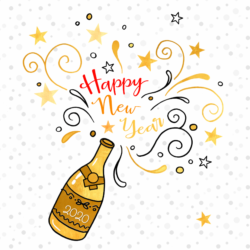 Nieuwjaarskaart gouden champagne - Nieuwjaarskaarten Nieuwjaarskaarten - Nieuwjaarskaart gouden champagne