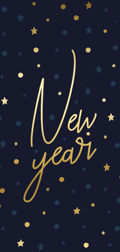Nieuwjaarskaarten - Nieuwjaarskaart gouden 'New Year', sterren en confetti