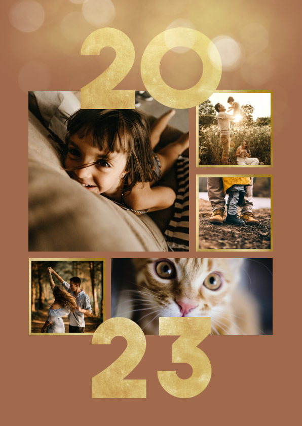 Nieuwjaarskaart goudlook collage aanpasbaar 2023 - Nieuwjaarskaarten Nieuwjaarskaarten - Nieuwjaarskaart goudlook collage aanpasbaar 2023