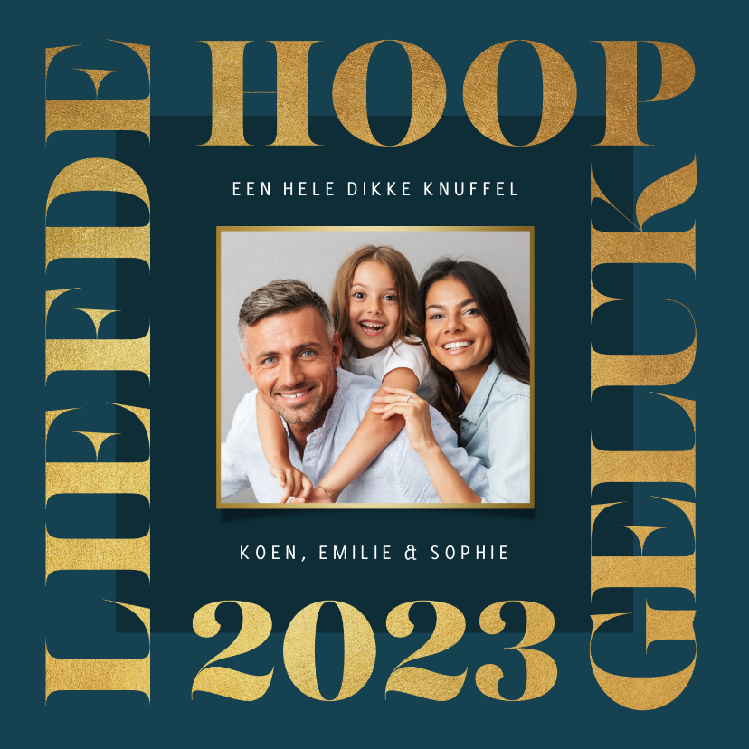 Nieuwjaarskaart grafisch modern goud foto 2023 liefde - Nieuwjaarskaarten Nieuwjaarskaarten - Nieuwjaarskaart grafisch modern goud foto 2023 liefde