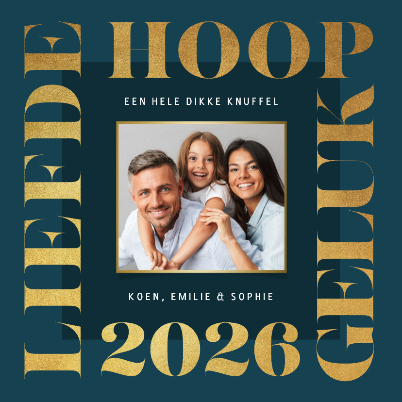 Nieuwjaarskaart grafisch modern goud foto 2026 liefde - Nieuwjaarskaarten Nieuwjaarskaarten - Nieuwjaarskaart grafisch modern goud foto 2026 liefde