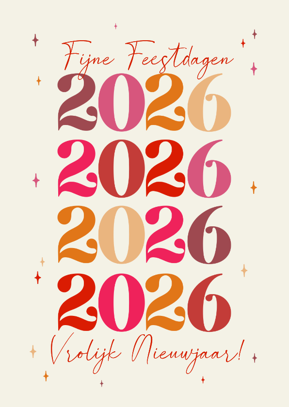 Nieuwjaarskaart grote jaartallen kleurrijke typografie - Nieuwjaarskaarten Nieuwjaarskaarten - Nieuwjaarskaart grote jaartallen kleurrijke typografie