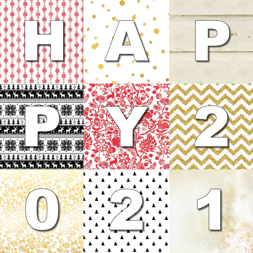 Nieuwjaarskaart Happy 2020 Patchwork - Nieuwjaarskaarten Nieuwjaarskaarten - Nieuwjaarskaart Happy 2020 Patchwork