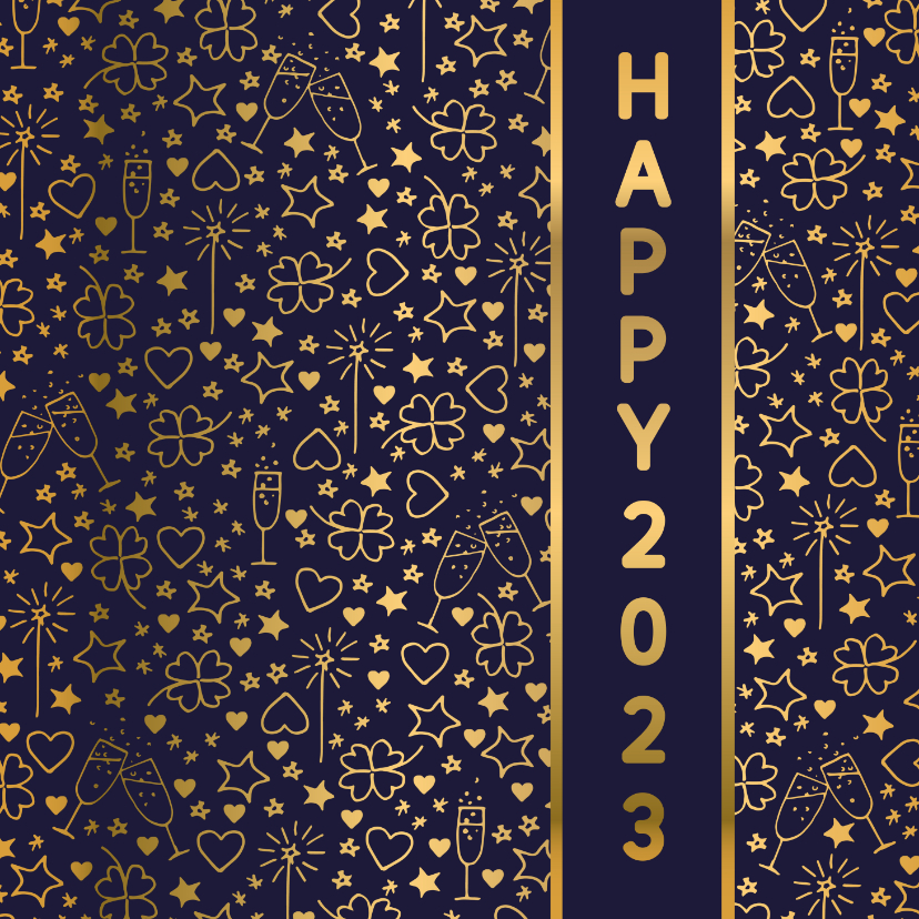 Nieuwjaarskaarten - Nieuwjaarskaart happy 2023 illustraties goudlook