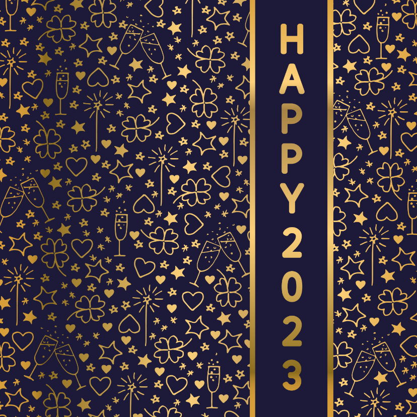 Nieuwjaarskaart happy 2023 illustraties goudlook - Nieuwjaarskaarten Nieuwjaarskaarten - Nieuwjaarskaart happy 2023 illustraties goudlook