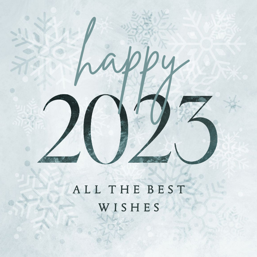 Nieuwjaarskaarten - Nieuwjaarskaart happy 2023 lichtblauw met sneeuwvlokken
