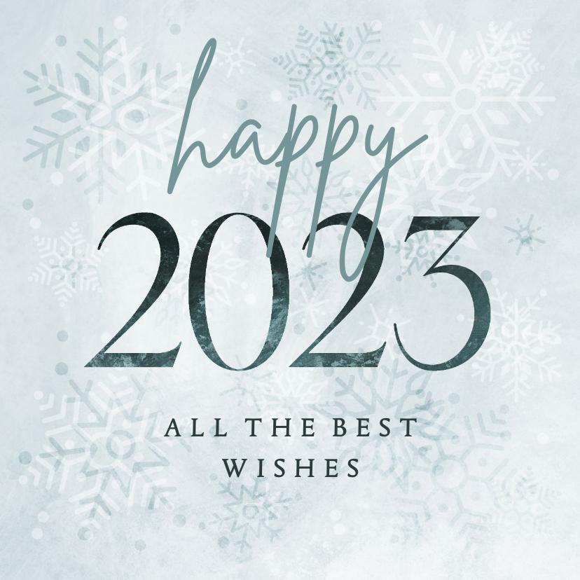 Nieuwjaarskaart happy 2023 lichtblauw met sneeuwvlokken - Nieuwjaarskaarten Nieuwjaarskaarten - Nieuwjaarskaart happy 2023 lichtblauw met sneeuwvlokken