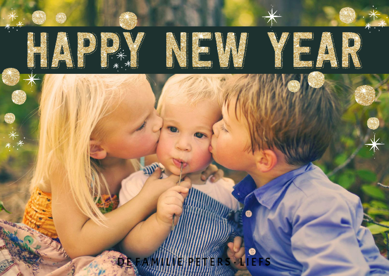 Nieuwjaarskaart Happy New Year goud sterren - Nieuwjaarskaarten Nieuwjaarskaarten - Nieuwjaarskaart Happy New Year goud sterren