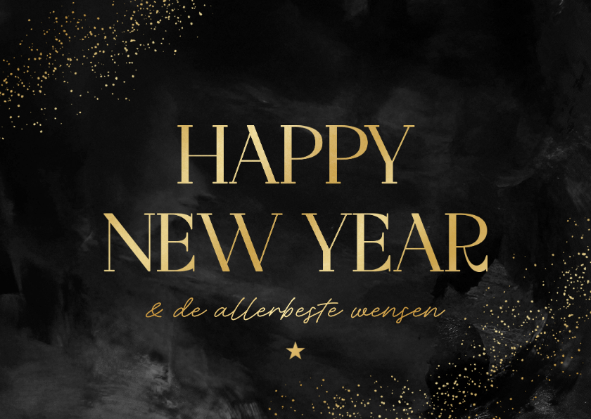 Nieuwjaarskaarten - Nieuwjaarskaart happy new year grote tekst goud