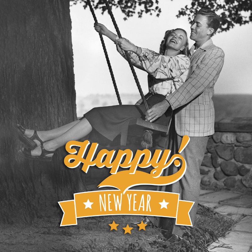 Nieuwjaarskaart Happy! new year retro - Nieuwjaarskaarten Nieuwjaarskaarten - Nieuwjaarskaart Happy! new year retro