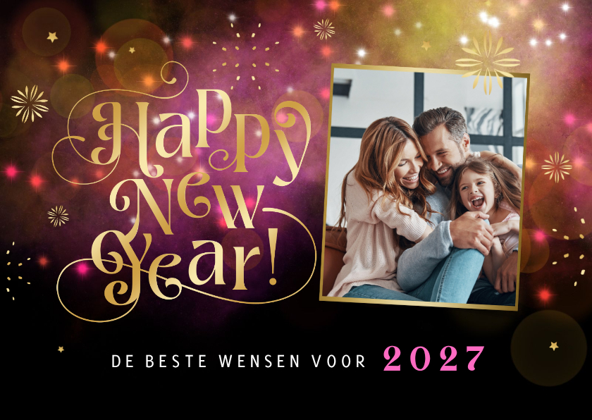 Nieuwjaarskaart happy new year vuurwerk sterren foto - Nieuwjaarskaarten Nieuwjaarskaarten - Nieuwjaarskaart happy new year vuurwerk sterren foto