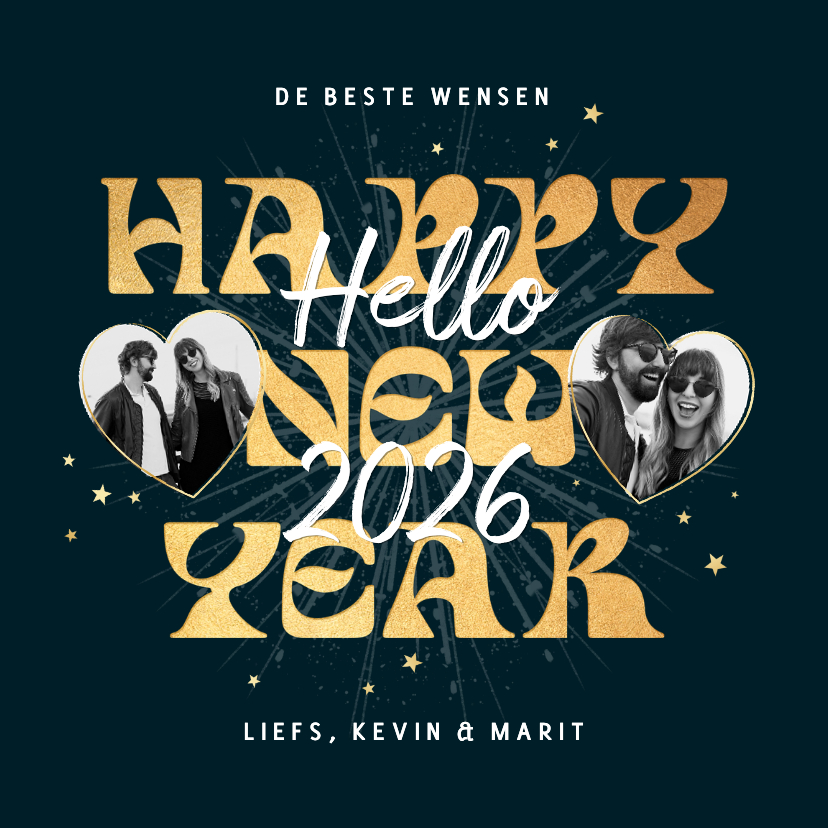 Nieuwjaarskaarten - Nieuwjaarskaart hello 2027 goud vuurwerk sterretjes foto's