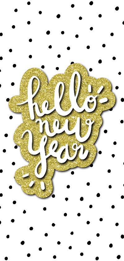 Nieuwjaarskaart 'Hello New Year' met glitter en stipjes - Nieuwjaarskaarten Nieuwjaarskaarten - Nieuwjaarskaart 'Hello New Year' met glitter en stipjes