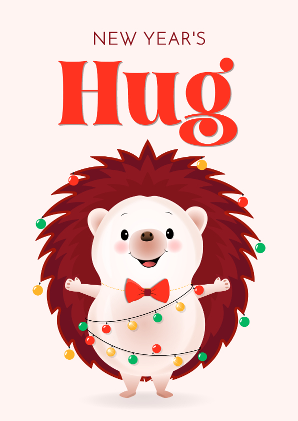 Nieuwjaarskaarten - Nieuwjaarskaart humor vrolijke kerstegel geeft een knuffel