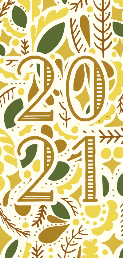 Nieuwjaarskaart illustraties geel/goud '2021' - Nieuwjaarskaarten Nieuwjaarskaarten - Nieuwjaarskaart illustraties geel/goud '2021'
