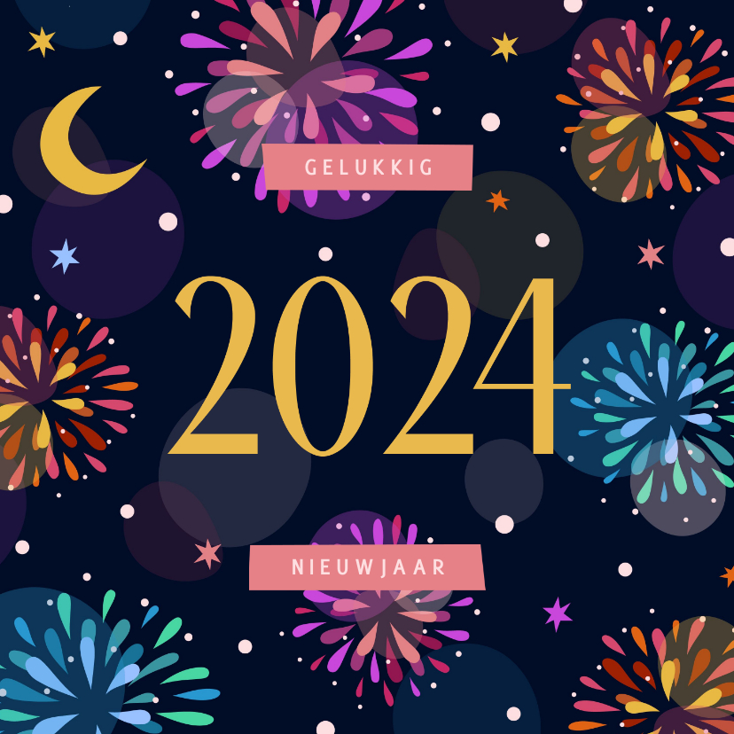 Nieuwjaarskaarten - Nieuwjaarskaart kleurrijk vuurwerk 2024