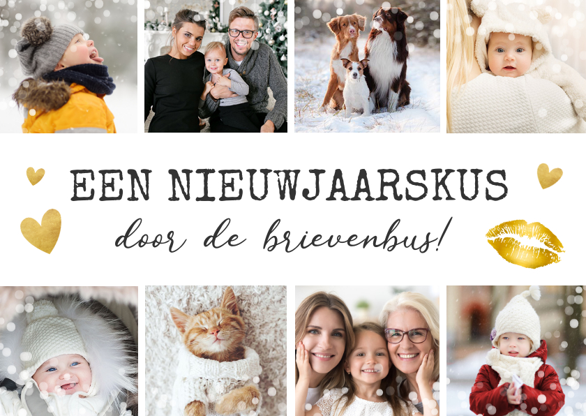 Nieuwjaarskaart kus brievenbus - fotocollage met 8 foto's - Nieuwjaarskaarten Nieuwjaarskaarten - Nieuwjaarskaart kus brievenbus - fotocollage met 8 foto's