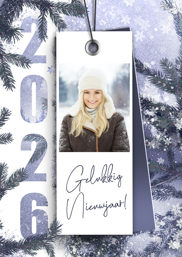Nieuwjaarskaarten - Nieuwjaarskaart label 2026 blauw winter