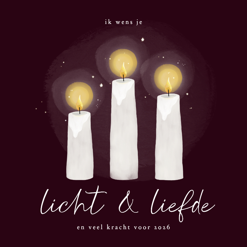 Nieuwjaarskaarten - Nieuwjaarskaart licht en liefde kaarsjes bordeaux