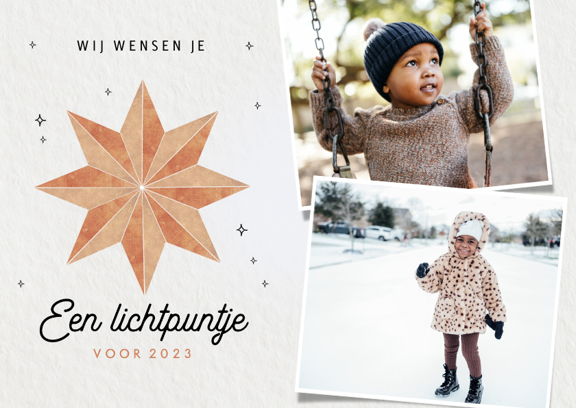 Nieuwjaarskaart lichtpuntje voor 2023 kerstster brons foto - Nieuwjaarskaarten Nieuwjaarskaarten - Nieuwjaarskaart lichtpuntje voor 2023 kerstster brons foto