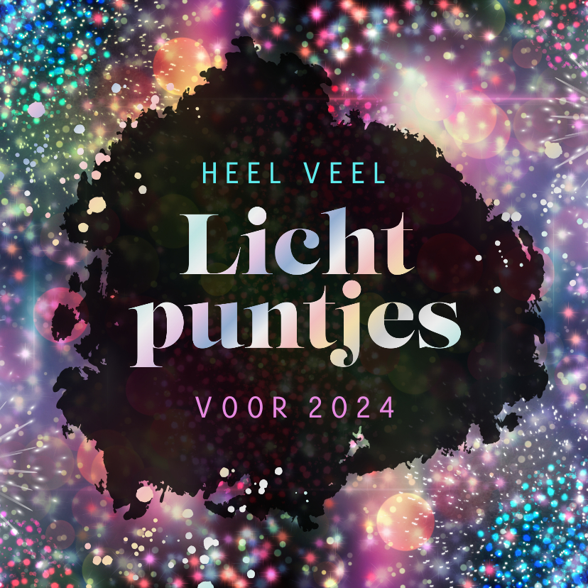 Nieuwjaarskaarten - Nieuwjaarskaart lichtpuntjes vuurwerk holografisch 2024