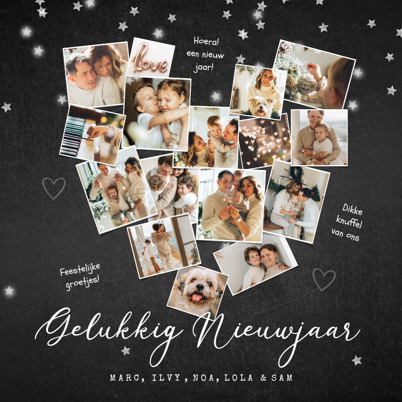Nieuwjaarskaart liefde hart fotocollage krijtbord - Nieuwjaarskaarten Nieuwjaarskaarten - Nieuwjaarskaart liefde hart fotocollage krijtbord