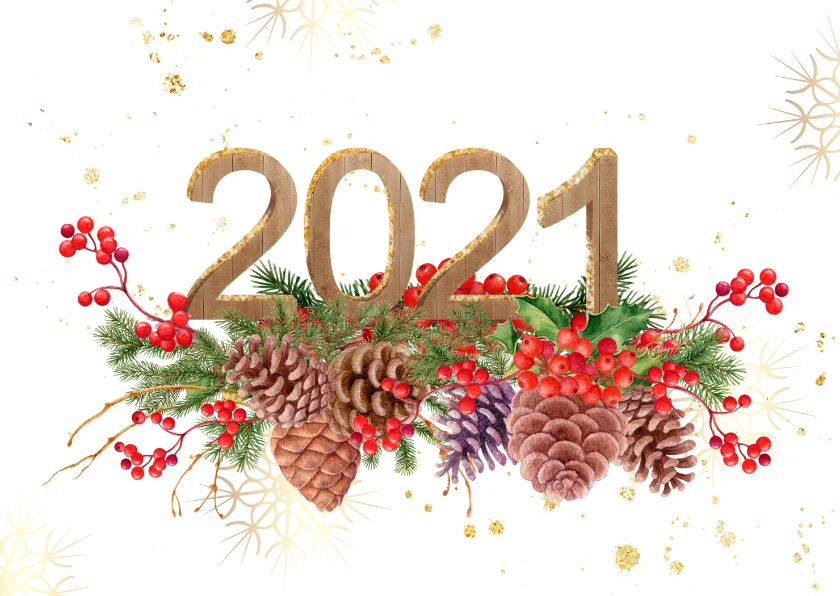 Nieuwjaarskaart met 2020 in hout met goud - Nieuwjaarskaarten Nieuwjaarskaarten - Nieuwjaarskaart met 2020 in hout met goud