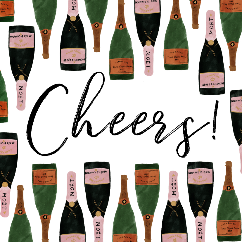 Nieuwjaarskaart met champagneflessen en cheers! - Nieuwjaarskaarten Nieuwjaarskaarten - Nieuwjaarskaart met champagneflessen en cheers!