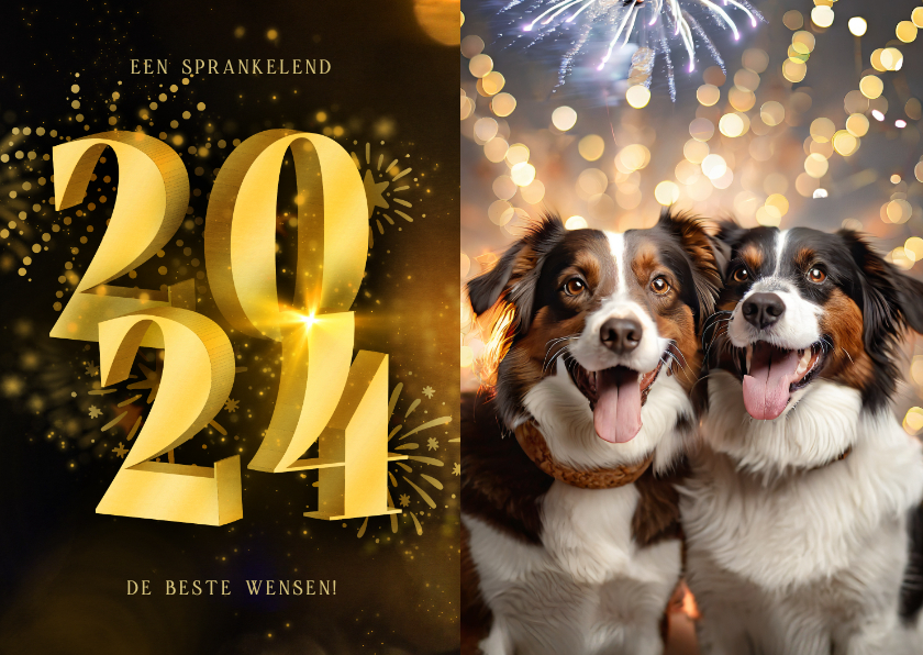Nieuwjaarskaarten - Nieuwjaarskaart met foto 2024 3D en vuurwerk