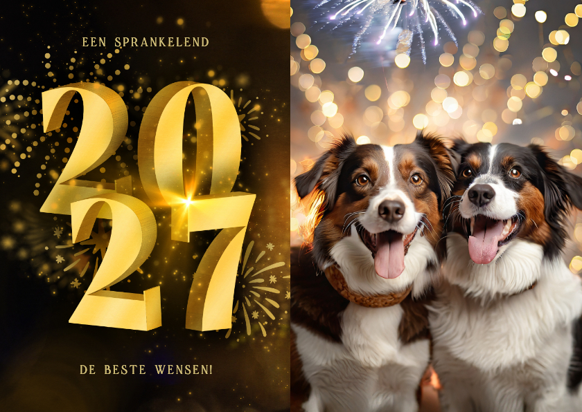 Nieuwjaarskaarten - Nieuwjaarskaart met foto 2027 3D en vuurwerk