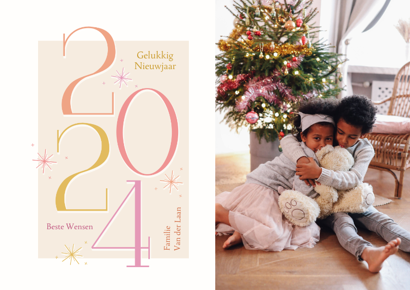 Nieuwjaarskaarten - Nieuwjaarskaart met foto en gekleurd jaartal en sterren