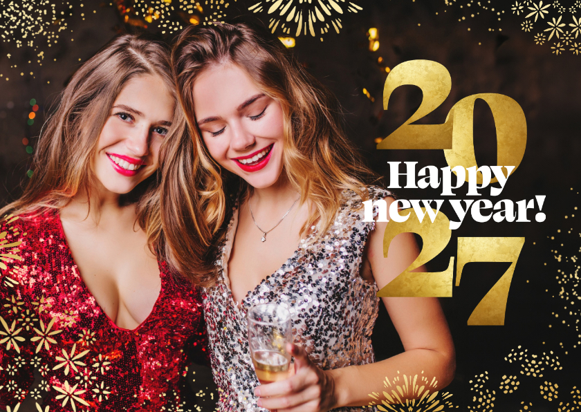 Nieuwjaarskaart met foto gouden vuurwerk 2027 cijfers - Nieuwjaarskaarten Nieuwjaarskaarten - Nieuwjaarskaart met foto gouden vuurwerk 2027 cijfers