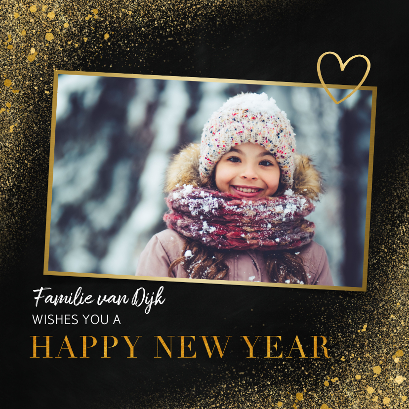 Nieuwjaarskaart met foto, goudlook en happy new year - Nieuwjaarskaarten Nieuwjaarskaarten - Nieuwjaarskaart met foto, goudlook en happy new year