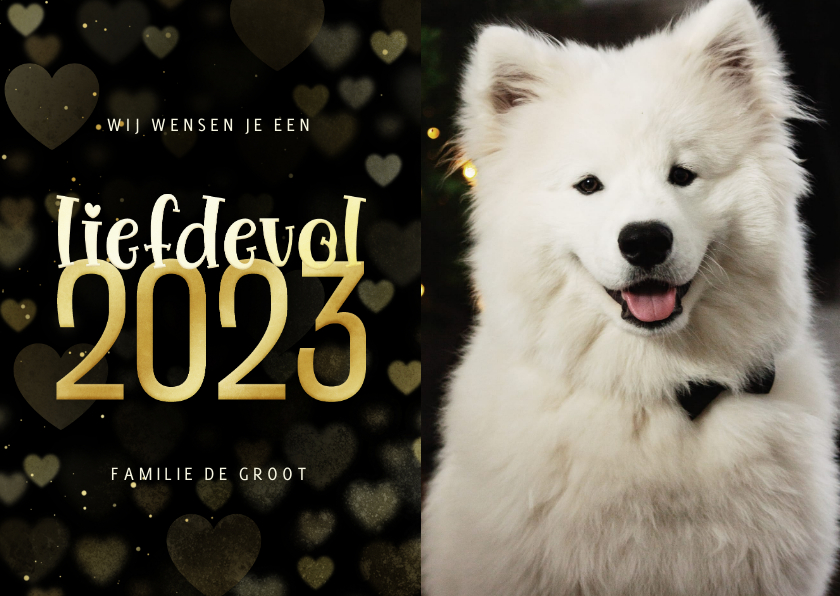 Nieuwjaarskaart met foto goudlook hartjes liefdevol 2022 - Nieuwjaarskaarten Nieuwjaarskaarten - Nieuwjaarskaart met foto goudlook hartjes liefdevol 2022