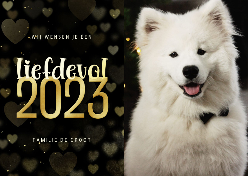Nieuwjaarskaart met foto goudlook hartjes liefdevol 2023 - Nieuwjaarskaarten Nieuwjaarskaarten - Nieuwjaarskaart met foto goudlook hartjes liefdevol 2023