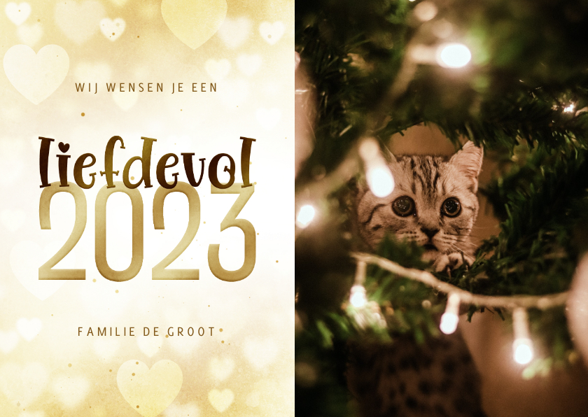 Nieuwjaarskaart met foto liefdevol 2022 goudlook hartjes - Nieuwjaarskaarten Nieuwjaarskaarten - Nieuwjaarskaart met foto liefdevol 2022 goudlook hartjes