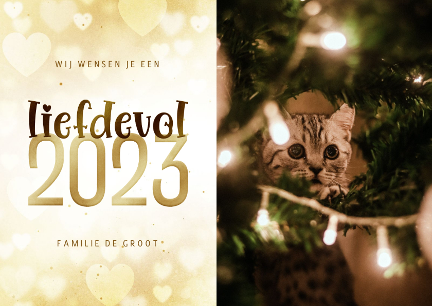 Nieuwjaarskaart met foto liefdevol 2023 goudlook hartjes - Nieuwjaarskaarten Nieuwjaarskaarten - Nieuwjaarskaart met foto liefdevol 2023 goudlook hartjes