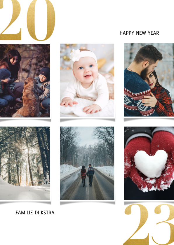 Nieuwjaarskaart met fotocollage en gouden 2023 - Nieuwjaarskaarten Nieuwjaarskaarten - Nieuwjaarskaart met fotocollage en gouden 2023