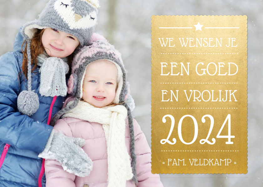 Nieuwjaarskaarten - Nieuwjaarskaart met goudlook vlak en foto achtergrond
