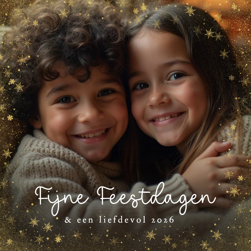 Nieuwjaarskaart met grote foto gouden kader fijne feestdagen - Nieuwjaarskaarten Nieuwjaarskaarten - Nieuwjaarskaart met grote foto gouden kader fijne feestdagen