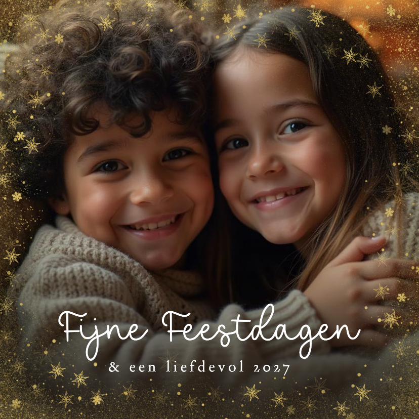 Nieuwjaarskaarten - Nieuwjaarskaart met grote foto gouden kader fijne feestdagen