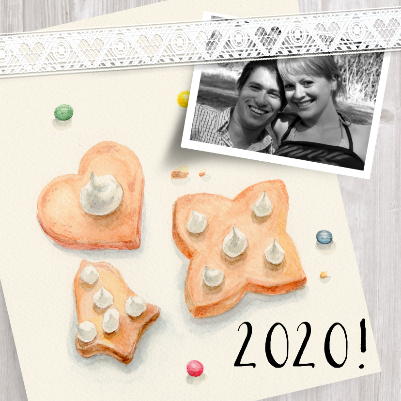 Nieuwjaarskaart met kerstkoekjes en foto - Nieuwjaarskaarten Nieuwjaarskaarten - Nieuwjaarskaart met kerstkoekjes en foto