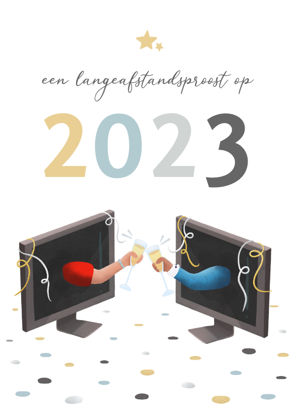 Nieuwjaarskaart met lange-afstands-proost op 2023 - Nieuwjaarskaarten Nieuwjaarskaarten - Nieuwjaarskaart met lange-afstands-proost op 2023