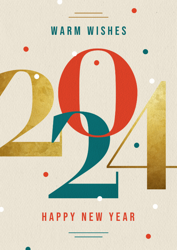 Nieuwjaarskaarten - Nieuwjaarskaart modern typografisch 2024 goud kraft