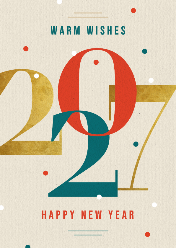 Nieuwjaarskaart modern typografisch 2027 goud kraft - Nieuwjaarskaarten Nieuwjaarskaarten - Nieuwjaarskaart modern typografisch 2027 goud kraft