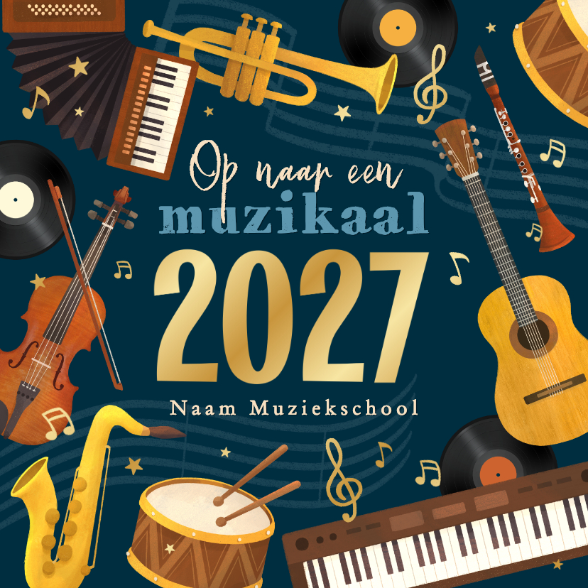 Nieuwjaarskaart muzikaal 2027 instrumenten fijne feestdagen - Nieuwjaarskaarten Nieuwjaarskaarten - Nieuwjaarskaart muzikaal 2027 instrumenten fijne feestdagen
