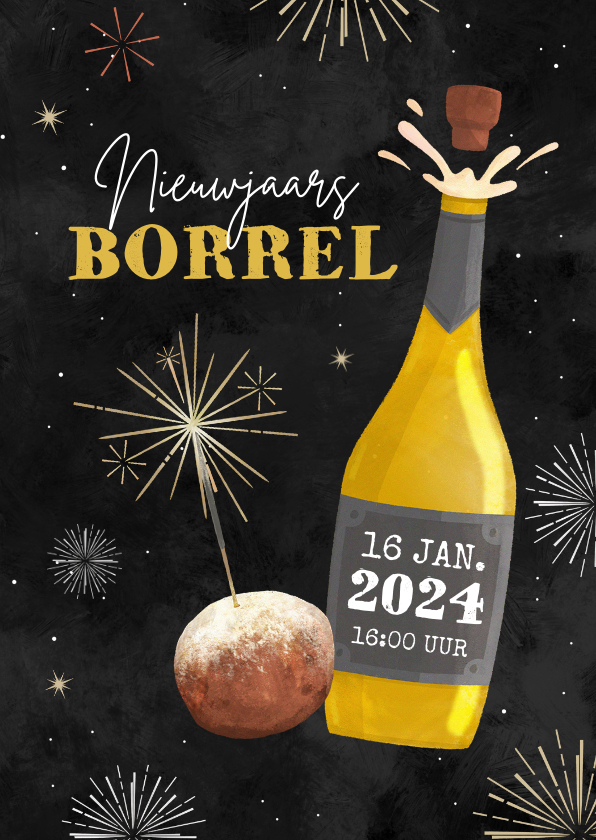 Nieuwjaarskaarten - Nieuwjaarskaart nieuwjaarsborrel zakelijk champagne oliebol