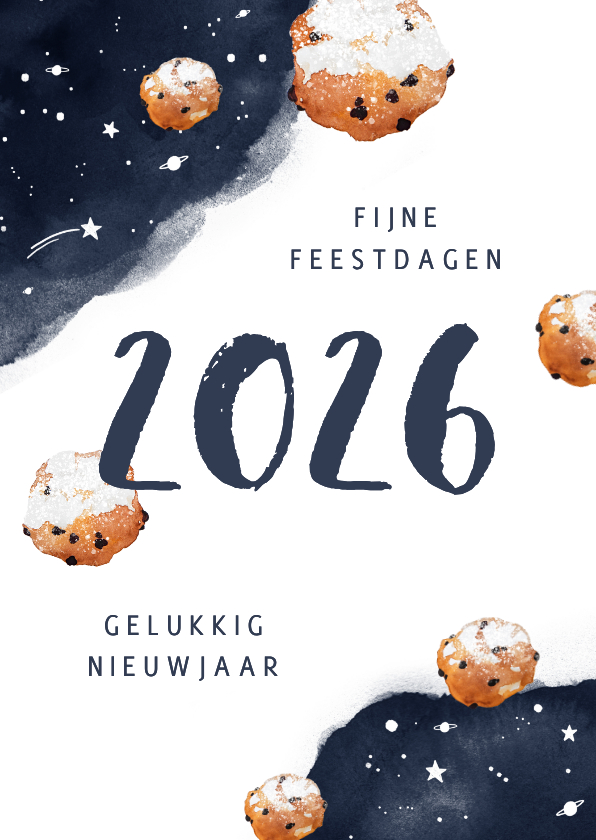 Nieuwjaarskaarten - Nieuwjaarskaart oliebol 2026 sterren 